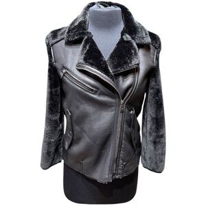 ZARA Girls Faux Leather & Faux Fur Moto Jacket - Size 11-12Y
